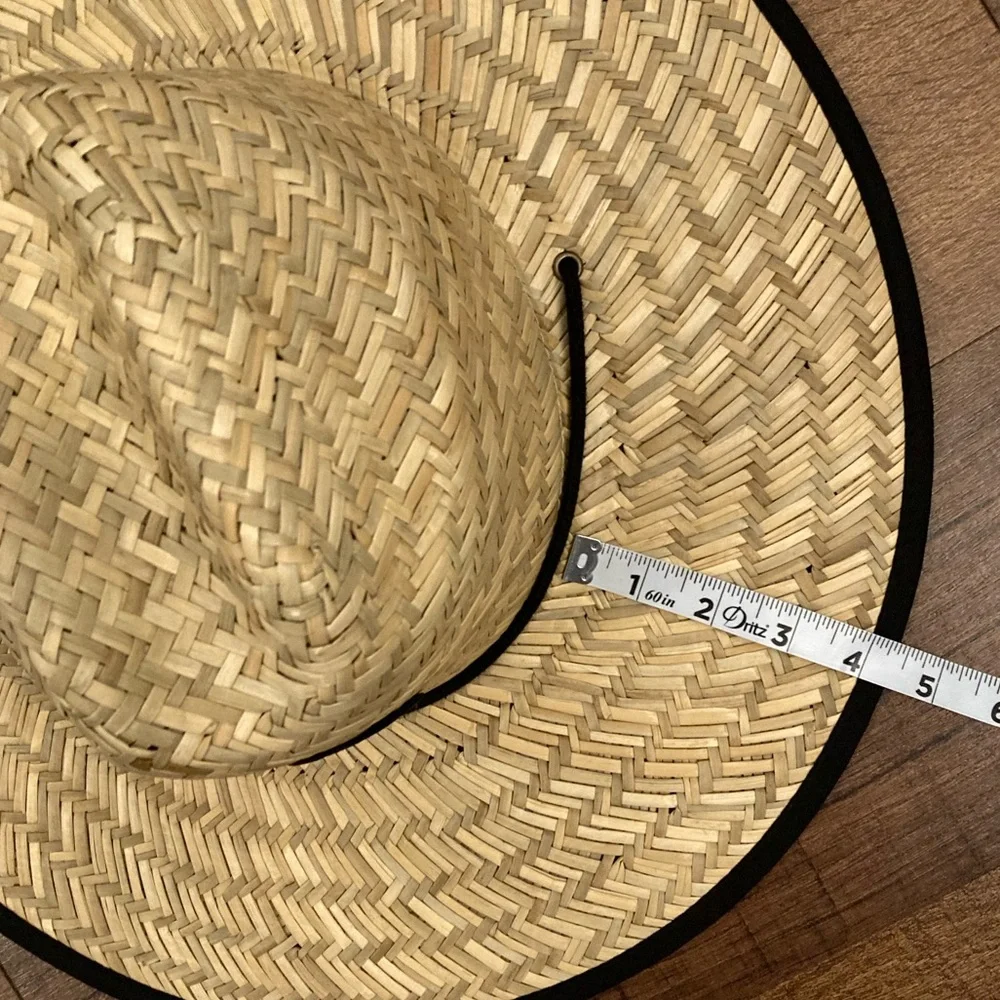 Hurley Straw Sun Hat Beach Bay Lifeguard Hat w/ Chin Strap Wide Brim EUC